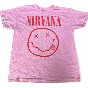 Large Nirvana Smilie Face T-shirt - Pink